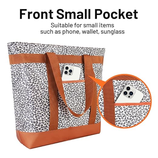 CIVJET 2Pk Insulated Reusable Tote Bag for Grocery Shopping for Women/Men, Pizza/Food Delivery Bag to Keep Food Cold/Hot for Professional Catering, Cooler Bags for Travel/Beach/Picnic, Cow Print