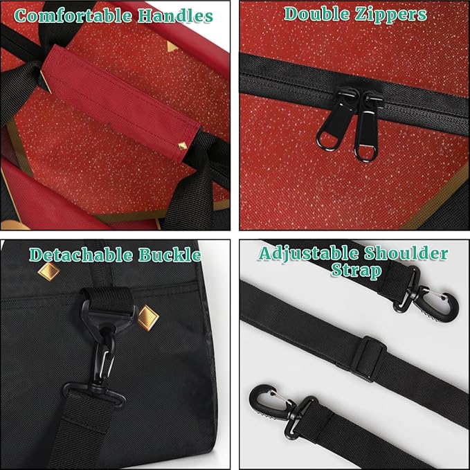 Custom Name Red Black Gym Travel Duffle Bag with Front Zipper Pocket Personalizedfor Sports Bag for Overnight, Weekender, Carry On,Workout & Dance, 18.9 * 8.7 * 10.6 in