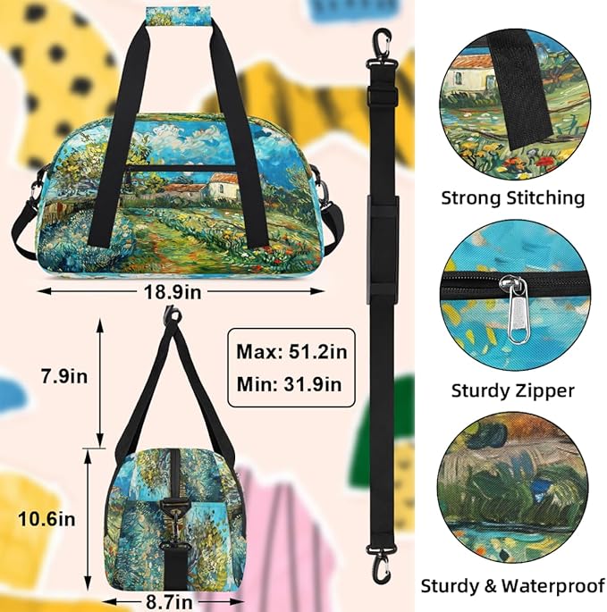 Travel Duffle Bag for travel duffle bag sports Girls Boys Kids Lscape Oil Painting Farm Lightweight Overnight Sleepover Weekender Bags Small Dance Gym Sport Bag Teens Carry-On Size Workout Bag