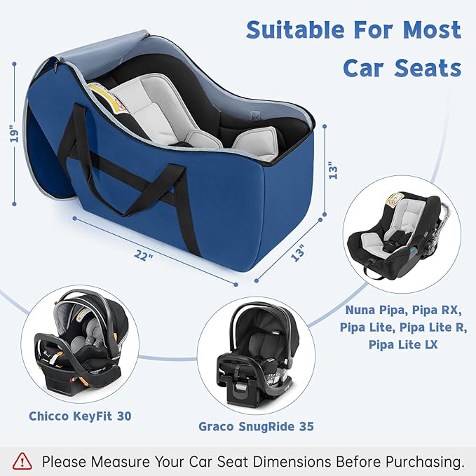 Padded Car Seat Bag Compatible with most Nuna Pipa car seats, UPPAbaby MESA V2 without Base & Chicco KeyFit 30 and base, Car Seat Travel Bag for airplanes