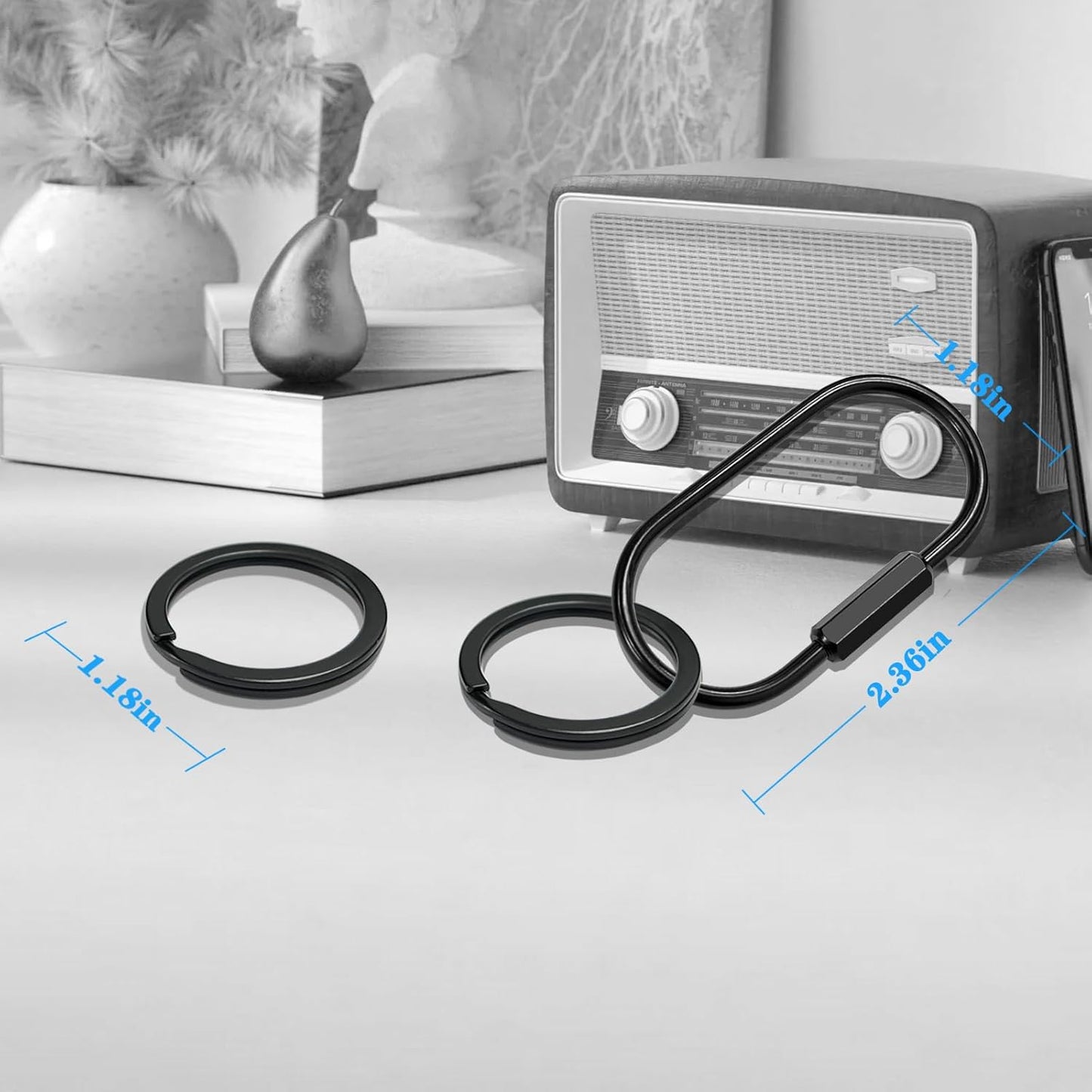 Key Chain, Brass Key Rings 2 Pack Screw Lock Key Organizer with 4 Rings Carabiner Keychain Clip for Men and Women