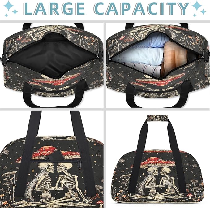 Travel Duffle Bag for travel duffle bag sports Girls Boys Kids Mushroom Skull Lightweight Overnight Sleepover Weekender Bags Small Dance Gym Sport Bag Teens Carry-On Size Workout Bag