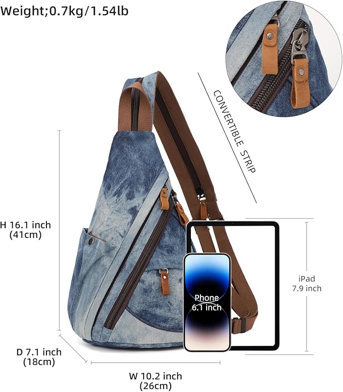 KL928 Canvas Sling Bag - Small Crossbody Backpack Shoulder Casual Daypack Rucksack for Men Women(Blue-white Washed)
