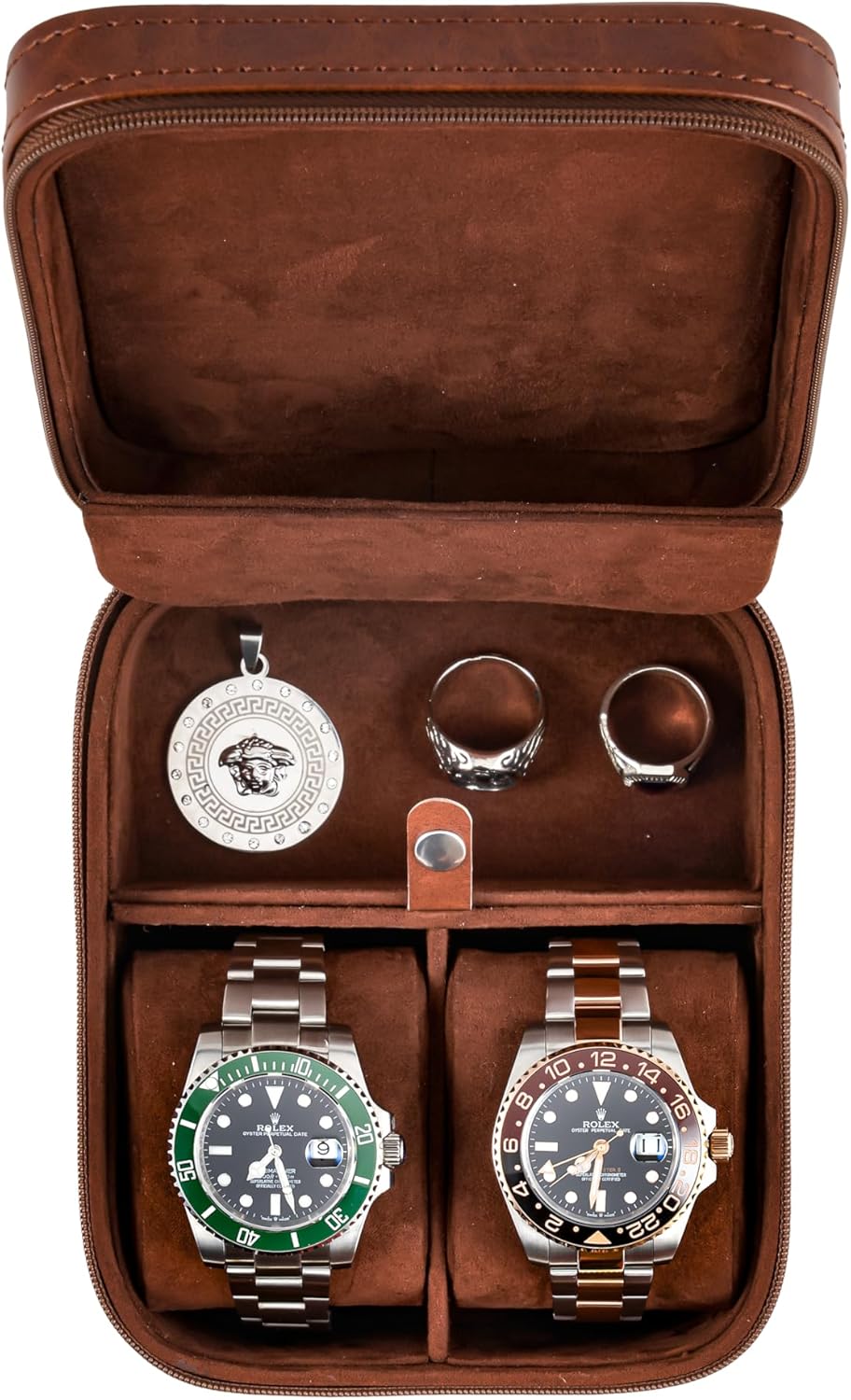 Awesometik 2 Slot Luxury Travel Faux Leather Watch Case. Watch Storage Organizer. Watch Display & Watch Holder. Perfect For Watch Collection. Ready to Gift for Men (2 Slot Watch Case)