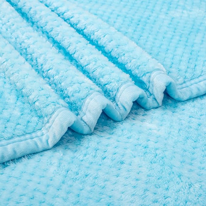 Fuzzy Blanket or Fluffy Blanket for Baby, Soft Warm Cozy Coral Fleece Toddler, Infant or Newborn Receiving Blanket for Crib, Stroller, Travel, Decorative, 30”×40”, Ice Blue+Blue Bell