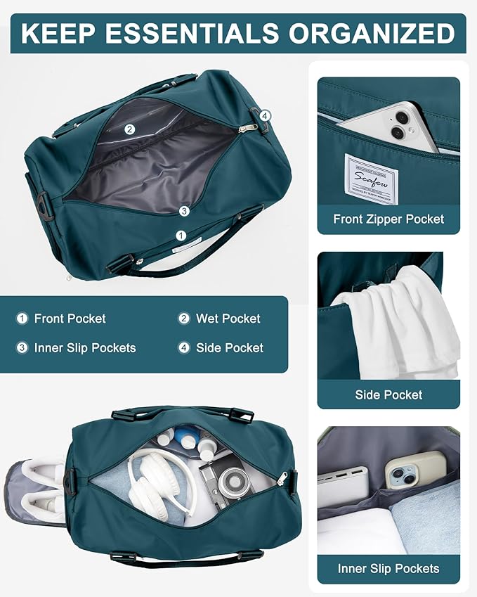 Gym Bags Womens Mens with Shoes Compartment and Wet Pocket Travel Duffel Bag for Women for Plane Sport Gym Tote Bags Swimming Yoga Waterproof Weekend Overnight Bag Carry on Bag Hospital Holdalls