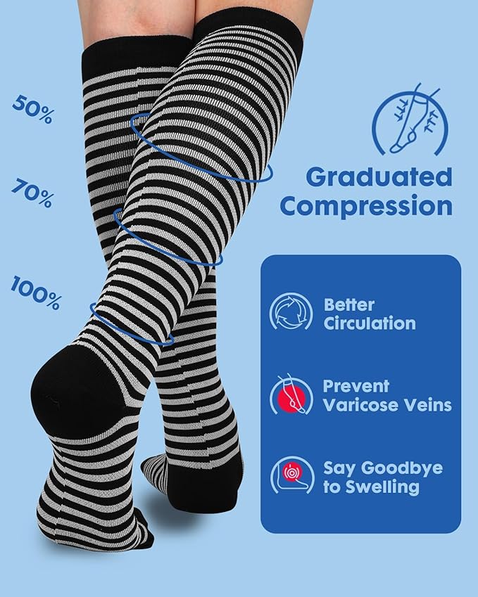 2Packs Compression Socks for Women - 15-20 mmHg Graduated Circulation Support for Nurses, Athletes and Travel