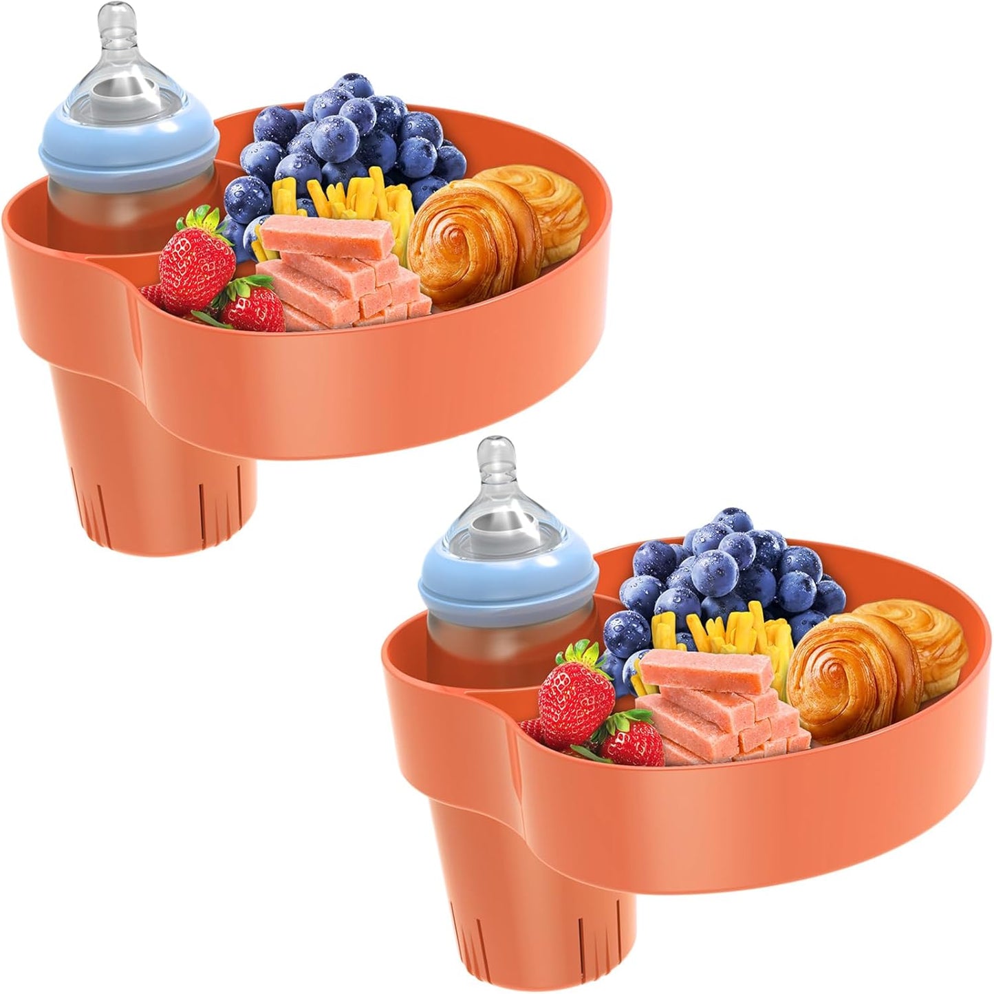 [2 Packs] Kids Car Seat Tray, Travel Tray with Cup Holder for Toddler Baby, Kids Car Seat Food Snack Organizer for Road Trip, Stroller snack Organizer Travel Must Haves Toddler Must Haves (Orange)