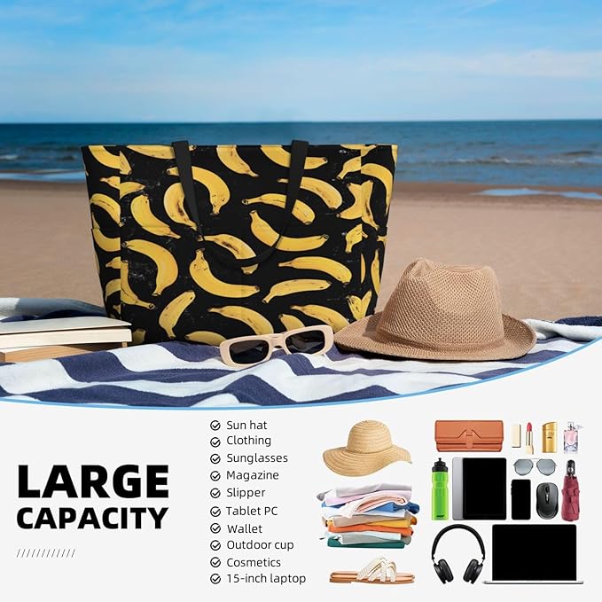 Large Beach Bag for Women Waterproof Foldable Travel Shoulder Tote Bag with Pocket for Weekender Pool Vacation