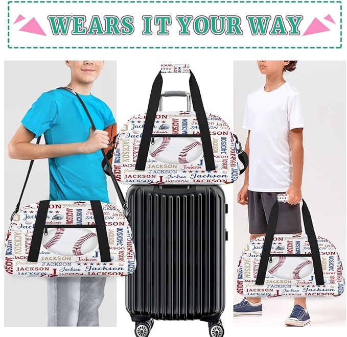 Custom Name Sports Bag for Kids Boys, Personalized Gym Duffel Fitness Travel Weekender Tote Carry-On Training Perform Bag,Sports Theme