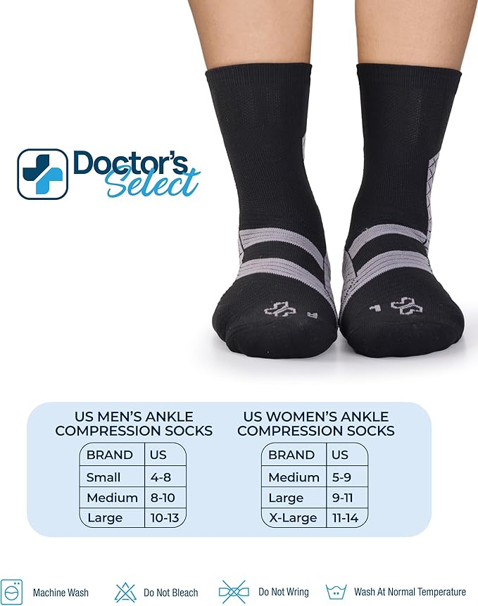 Doctor's Select Plantar Fasciitis Socks - 2 Pairs | Compression Crew Socks for Plantar Fasciitis Relief | Arch Support Socks