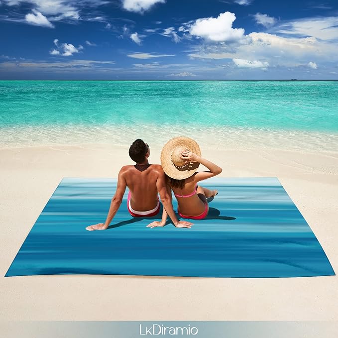 Beach Blanket Sand Proof Waterproof Oversized 100" x 80" Sand Free Mat with Corner Pockets and Mesh Bag for Outdoor, Picnic, Travel, Beach Accessories Portable, Gradient Blue Ocean