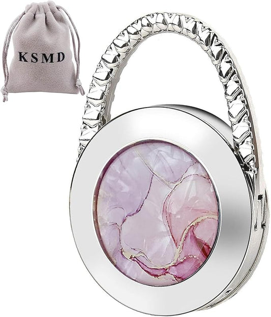 KSMD Purse Hooks for Table and Bars, Portable Purse Hanger Organizers, Foldable Folding Table Hook Hanger (Marble)