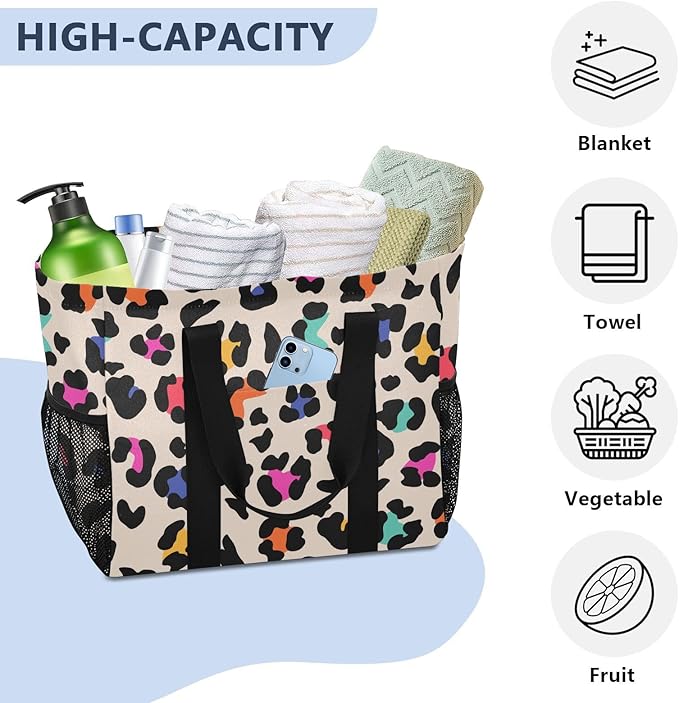Bolaz Travel Tote Bag，Gym Bag for Men,Waterproof Beach Bag for Women Foldable Reusable-Brown Leopard Print