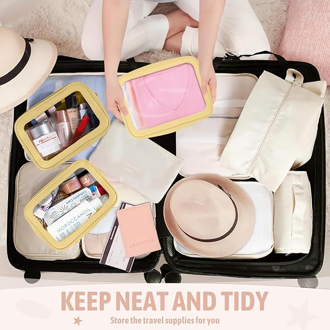 3PCS Clear Toiletry Bag,TSA Approved Travel Pouch with Zipper for Cosmetics and Toiletries，Diaper Bag Organizer Pouch Set, Purse Organizer and Clear Car Bag for Women and Kids