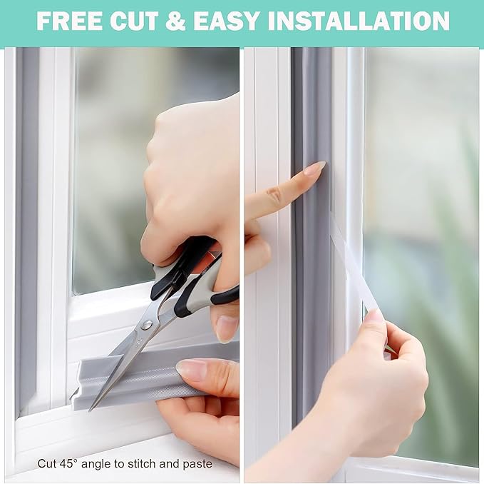 MOPMS Draft Stopper Sweep, Door Weatherproofing Stripping, Window Seal Strip Self-adhisive Soundproof Cuttable Weather Length 32.8 Ft (5 Pcs x 6.56 Ft), Grey