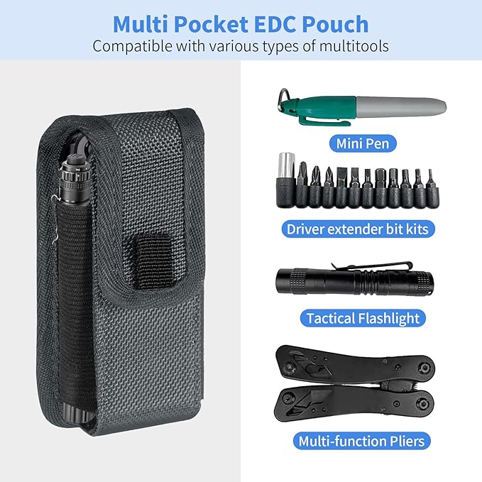 Kenobee Multitool Sheath EDC Pouch Compatible with Leatherman Wave Plus Wingman Surge Rebar, Multi-Purpose Belt Clip Tool Holder Bag, Utility Tactical Waist Pack Camping Hiking Pocket Organizer Case