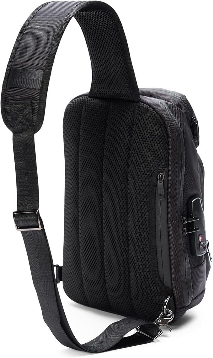 Equinox Sling Backpack Anti Theft Combination Lock Chest Shoulder Bag Waterproof Crossbody Casual Daypack (Black)