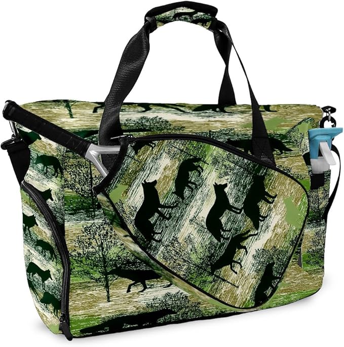 Wild Wolf Green Gym Bag for Women & Tennis Bag, Large Sports Duffel Bag Waterproof with Ventilated Shoe Compartment & Front Racket Sleeve, Lightweight Travel Weekender Overnight Bag