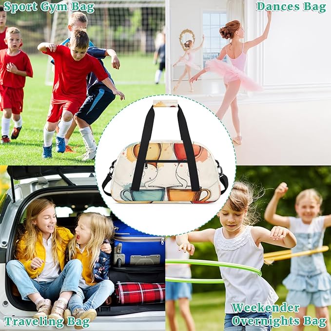 Love's Coffee Kids-Duffel-Bags Gymnastics Dance Bag Carry-On Overnight Travel Gym Lightweight Dance Sports Bags For Girls Boys Kids，