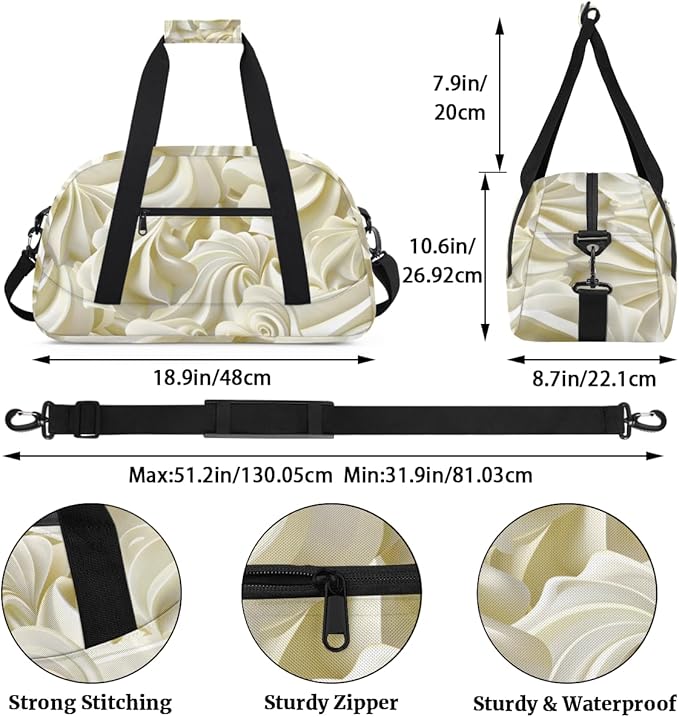 Rich Cream Kids-Duffel-Bags Gymnastics Dance Bag Carry-On Overnight Travel Gym Lightweight Dance Sports Bags For Girls Boys Kids，