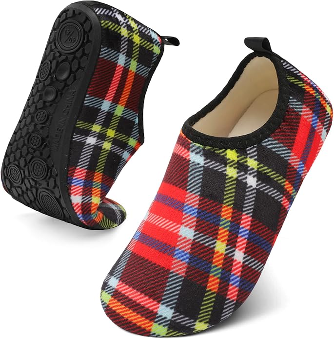QFH Womens & Mens Cozy House Slippers - Portable Travel Shoes with Flexible Rubber Sole & Soft Velvet Lining