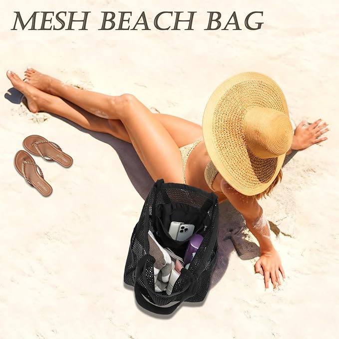 Beach Bag for Women with Outer Pocket, Waterproof Large Tote Bag for Cruise Essentials