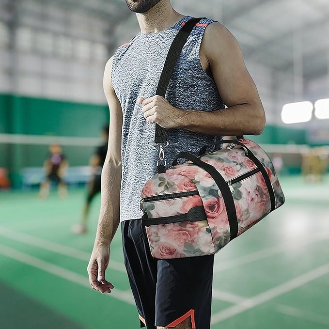Soft Color Pale Faded Mix of Roses Gym Bag Lightweight ，Travel Duffle Bag with Shoe Compartment，Gym Bag for Women for Overnight, Weekend, Yoga, Gym, Business Trips, Sport And Hospital.