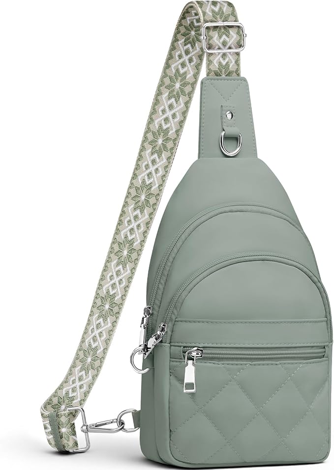 Sling Bag for Women, Anti-Theft RFID Crossbody Bag Nylon Sling Purse for Travel, Puffy Small backpack for Daily Hiking Sports Green