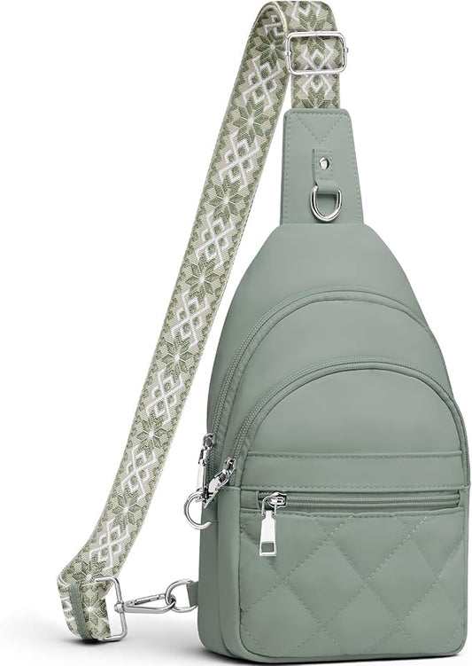 Sling Bag for Women, Anti-Theft RFID Crossbody Bag Nylon Sling Purse for Travel, Puffy Small backpack for Daily Hiking Sports Green