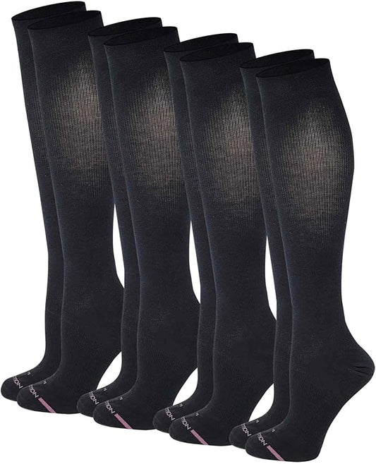 Dr. Motion Compression Knee High Socks for Women - 4 Pairs Pack