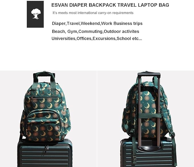 Diaper Bag Backpack, Large Capacity Multifunction Baby Essentials Fashion Travel Pack Linen Canvas office Laptop Bag (Corduroy Dark Green Moon)