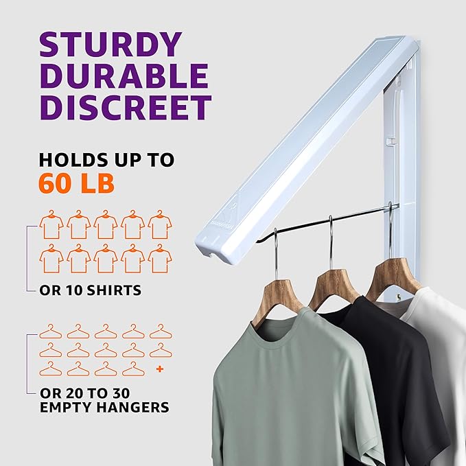 InstaHanger Original Collapsible Laundry Rack – Wall-Mount & Over the Door Hanger Racks – Clothes Hanger Rack Holds Up to 60 Lbs - Door Hangers Racks for Small Spaces (Bracket Included)
