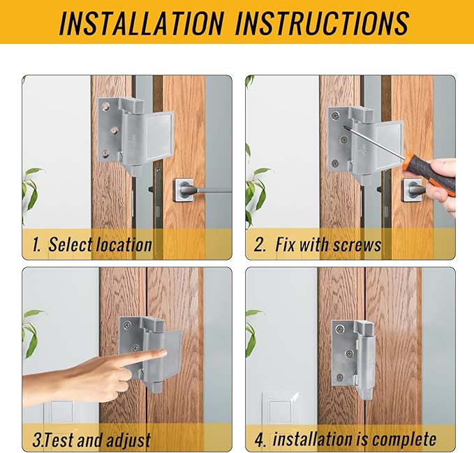 Door Security Lock Zinc Alloy, Door Lock Reinforcer Privacy Door Latch for in-Swinging Doors Extra High Resistance Home, 1pack Satin Nickel