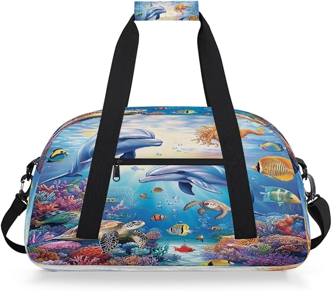 Kids Duffle Bag Girls Boys Sea Marine Dolphin Turtle Fish Weekender Overnight Bag,Lightweight Duffel Bags for Traveling Gym Sport Dance