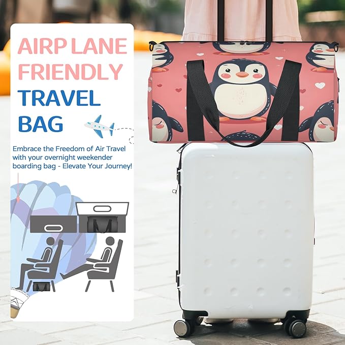 Cute Funny Penguins Travel Duffle Bag for Women Men, Overnight Weekender Bag, Carry on Tote for Sport Gym