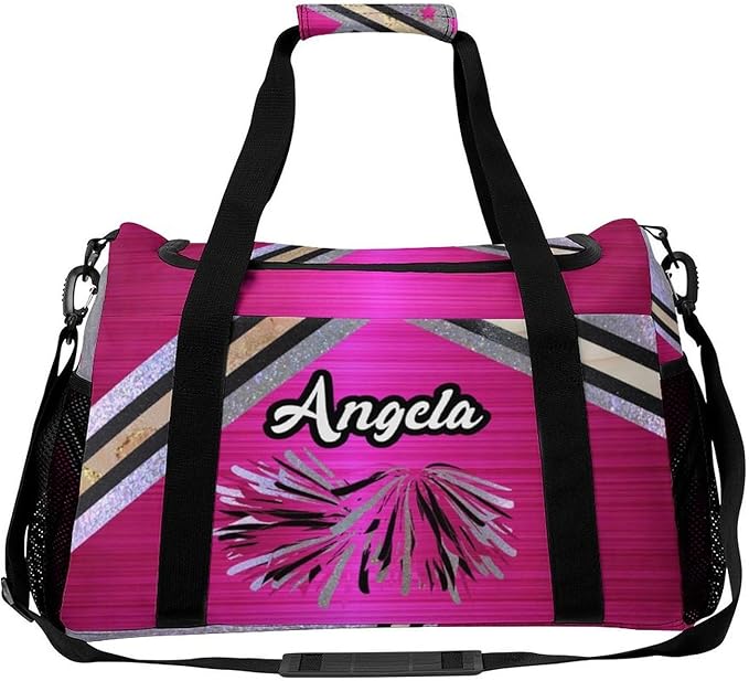 Cheer Fuchsia Pink Cheering Black Waterproof Duffel Bag Gym Dance Sport Perform Training Travel Bag for Teens Adults Women Men Luggage Bag