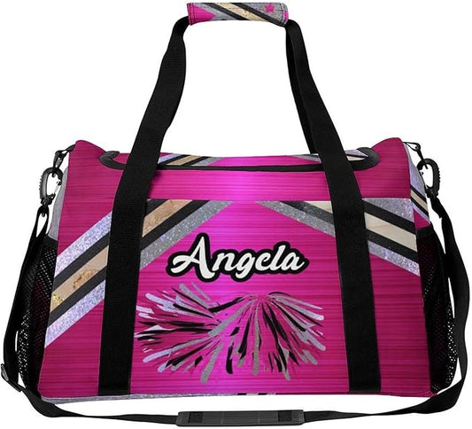 Cheer Fuchsia Pink Cheering Black Waterproof Duffel Bag Gym Dance Sport Perform Training Travel Bag for Teens Adults Women Men Luggage Bag