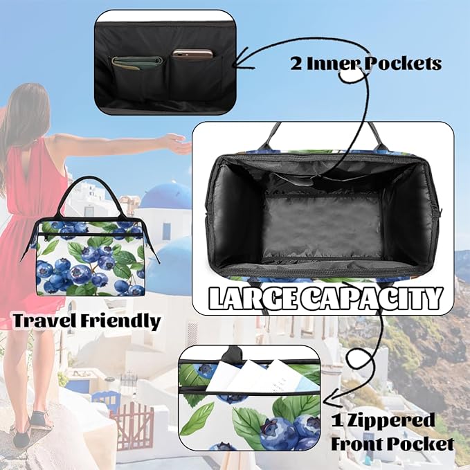 Fruit Blueberries Overnight Weekender Bag for Women Men Travel Duffel Bags Waterproof Luggage Carry on Sports Yoga Gym Bag