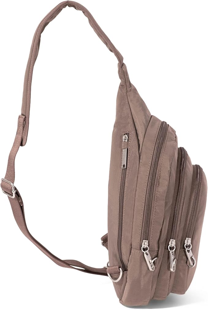 Baggallini Securtex® Anti-Theft Triple Zip Sling 8.6"x15.2" Travel Crossbody Backpack with RFID Wallet Locking Zipper