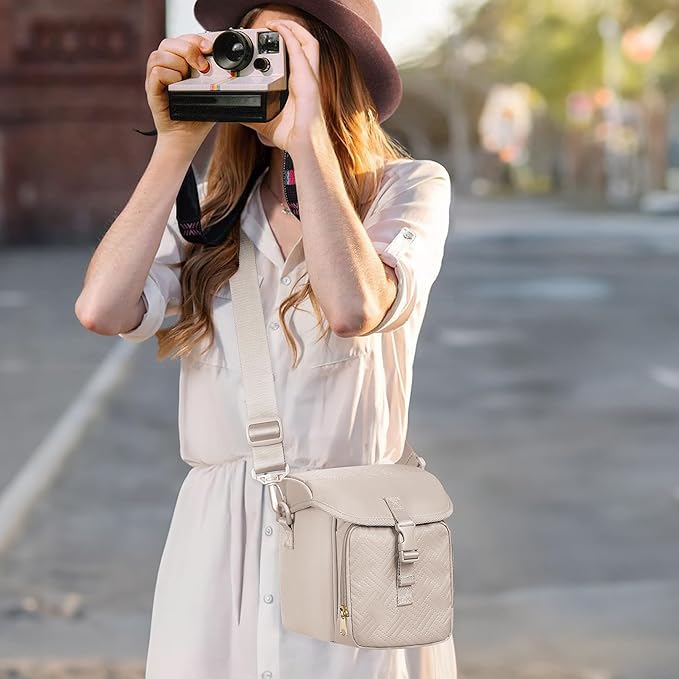 Camera Sling Bag Compatible with Polaroid Now 2nd/3rd Instant Camera, Crossbody Bag with Adjustable Strap, Light Tan
