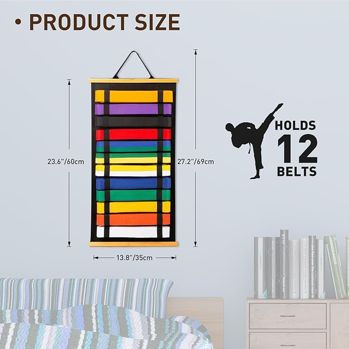 12 Belts Karate Belt Display Rack, Felt Taekwondo Belt Display, Martial Art Belt Display Holder for Martial Art Learner