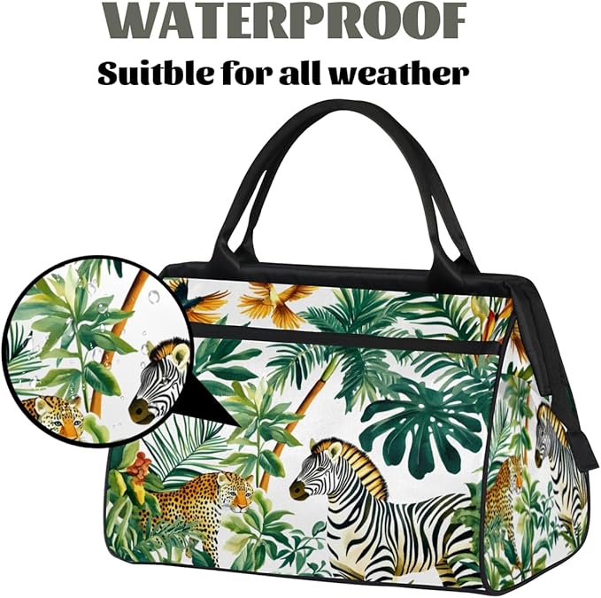 Tropical Plants Zebra Overnight Weekender Bag for Women Men Travel Duffel Bags Waterproof Luggage Carry on Sports Yoga Gym Bag