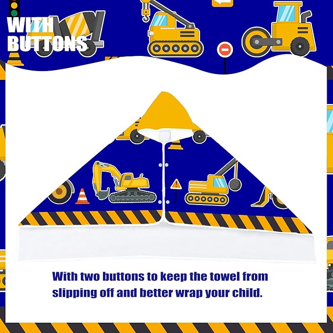 Excavator Hooded Beach Towel for Boys, Soft & Absorbent Truck Excavator Poncho Towel, 30”x50” Construction Truck Bathrobe for Kids Cool Cartoon, Quick Dry Swim, Pool, and Bath Time