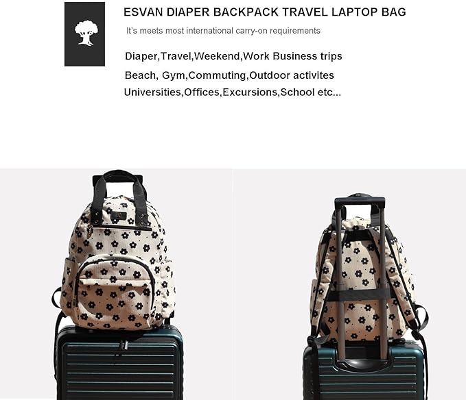 Diaper Bag Backpack, Large Capacity Multifunction Baby Essentials Fashion Travel Pack Linen Canvas office Laptop Bag (Corduroy Black Flower)