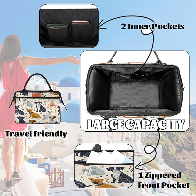 Multipurpose Duffle Bag, Waterproof Carry On Bag with Spacious Design, Cute Dogs Pattern Gym Bags, 15.2x8.3x11.6in