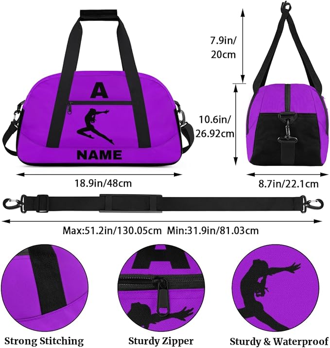 Personalize-Kids-Sports-Duffel-Bags With Custom Name Text Carry-On Overnight Travel Gym Lightweight Dance Pattern Sports Bags For Girls Boys Kids,Lilac 3