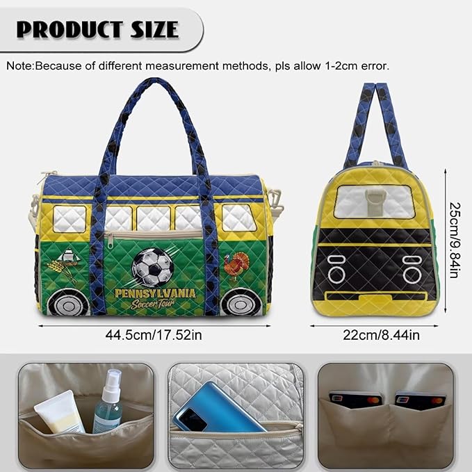 COEQINE Green Quilted Bags for Men Tote Purses for Mens Travel Bag Multiple Interior and Exterior Pockets,Pennsylvania Van Car