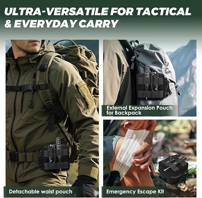 2 Pack Mini Tactical EDC Molle Pouch with 4 D-Rings, Compact Utility Belt Pouches Organizer with Removable Clear ID Pocket for Enhanced Gear Attachment (4x4 GP Pouch)