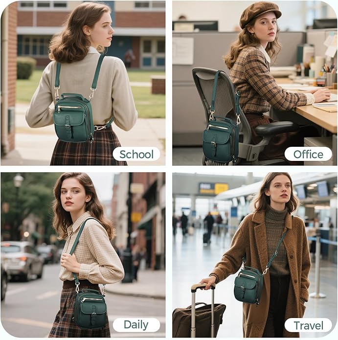 Vegan Leather Crossbody Bag for Women with 2 Straps, Small Messenger Bag with Anti Theft Zipper Pocket Vintage Shoulder Bag